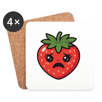 Dessin animé à la fraise inquiète - Dessous de verre (lot de 4) - blanc - Devant