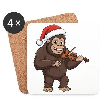 Bigfoot Sasquatch de Noël jouant du violon - Dessous de verre (lot de 4) - blanc - Devant