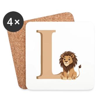 L-Lion Lettre L avec Lion - Dessous de verre (lot de 4) - blanc - Devant