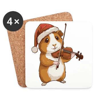 Cobaye de Noël Animal jouant du violon - Dessous de verre (lot de 4) - blanc - Devant