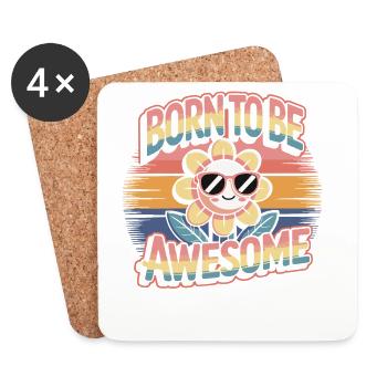 Born To Be Awesome - Blume Retro - Untersetzer (4er-Set) - Weiß - Vorne