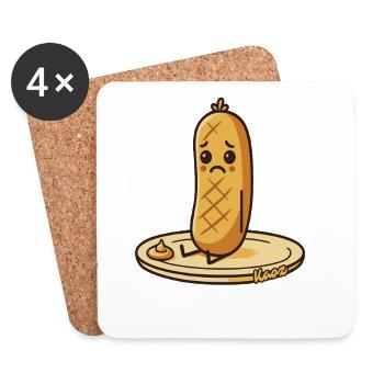Saucisse triste, saucisse dans l’assiette - Dessous de verre (lot de 4) - blanc - Devant