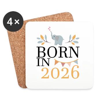 Born in 2026 Baby Elefant bald Mama Geschenk - Untersetzer (4er-Set) - Weiß - Vorne