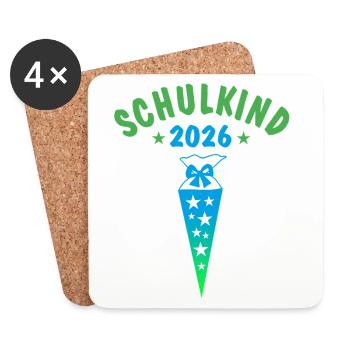 Schulkind 2026 Schultüte Sterne - blau grün - Untersetzer (4er-Set) - Weiß - Vorne