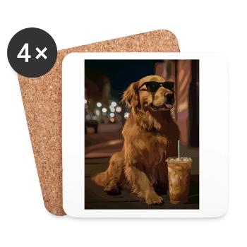 Dog with sunglasses in night light - Coasters (set of 4) - white - Front