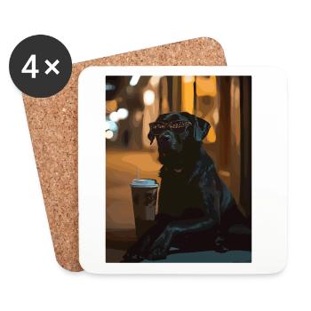 Chien de salon de nuit avec des lunettes de soleil - Dessous de verre (lot de 4) - blanc - Devant