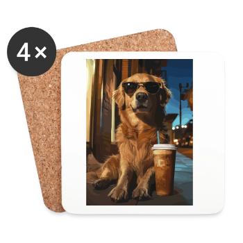 Golden Retriever mit Eiskaffee - Untersetzer (4er-Set) - Weiß - Vorne