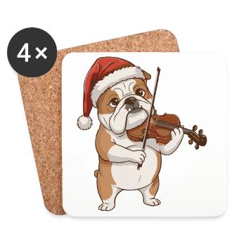 Chien bouledogue de Noël jouant du violon - Dessous de verre (lot de 4) - blanc - Devant