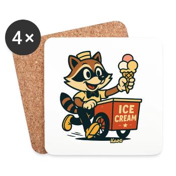 Vendeur de glaces au raton laveur Rétro - Dessous de verre (lot de 4) - blanc - Devant