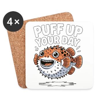 Puff Up Your Day - Puffer Fish Fun - Coasters (set of 4) - white - Front