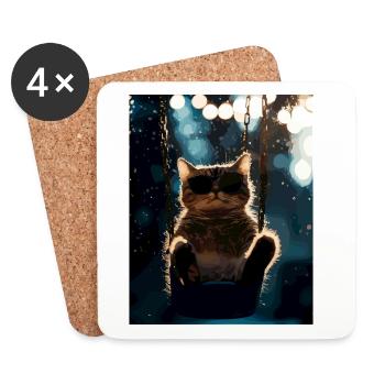 Balançoire de chat sous la veilleuse - Dessous de verre (lot de 4) - blanc - Devant