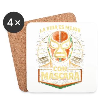 Lucha Libre Luchador La Vida Es Mejor Con Mascara - Dessous de verre (lot de 4) - blanc - Devant