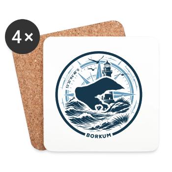 Borkum | Wenn die Insel ruft - Wellen Nordsee - Untersetzer (4er-Set) - Weiß - Vorne