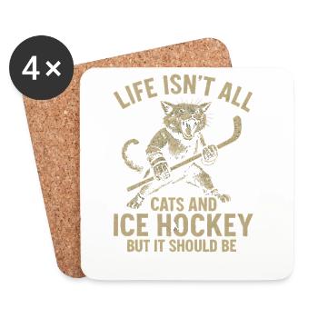 Hockey Katze Humor Eishockey Fan Geschenkidee - Coasters (set of 4) - white - Front