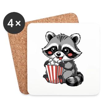 Kuschelnder Waschbär Popcorn - Untersetzer (4er-Set) - Weiß - Vorne