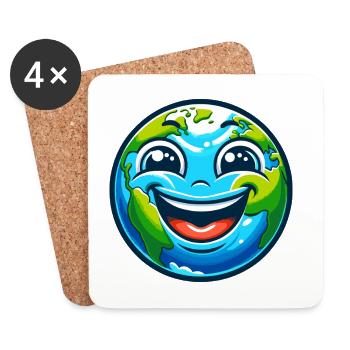 Dessin animé de la Terre Joyeuse - Dessous de verre (lot de 4) - blanc - Devant