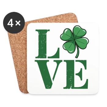 Love Kleeblatt Vintage Grün - Untersetzer (4er-Set) - Weiß - Vorne
