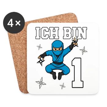 Ich bin 1 Ninja 1. Geburtstag blau Karate - Untersetzer (4er-Set) - Weiß - Vorne