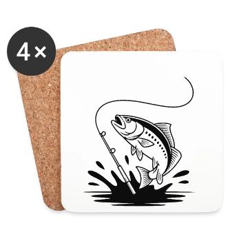 Accroché à la pêche - Pêcheur Spruch - Dessous de verre (lot de 4) - blanc - Devant