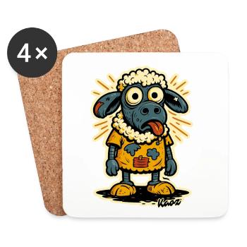 Mouton de dessin animé drôle avec une chemise orange - Dessous de verre (lot de 4) - blanc - Devant