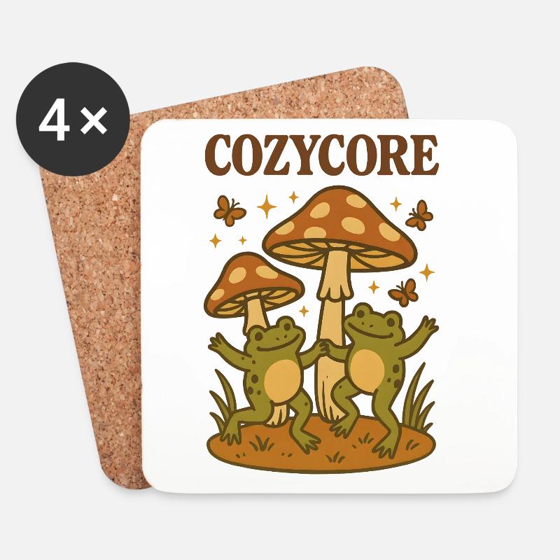 Cozycore Frösche & Pilze | Cottagecore - Untersetzer (4er-Set) - Weiß