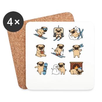 Mops Winter Skiurlaub Snowboard Spass - Untersetzer (4er-Set) - Weiß - Vorne