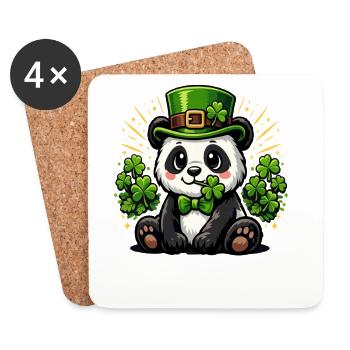  St Patricks Day Panda Bear Leprechaun Hat - Coasters (set of 4) - white - Front