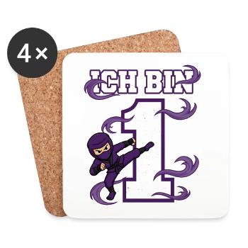 Je suis 1 ninja 1er anniversaire Karaté violet - Dessous de verre (lot de 4) - blanc - Devant