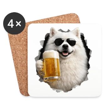 Japanischer Spitz Bier - Untersetzer (4er-Set) - Weiß - Vorne