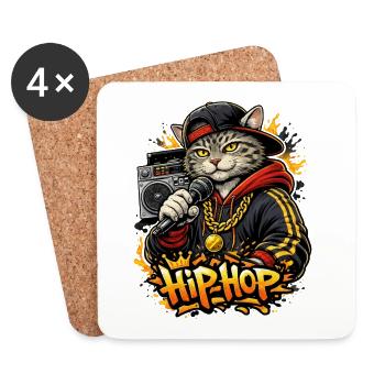 HipHop Katze mit Mikro - Untersetzer (4er-Set) - Weiß - Vorne
