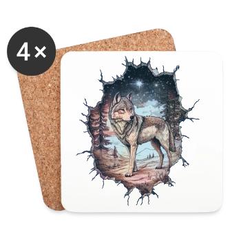 Loup - Dessous de verre (lot de 4) - blanc - Devant