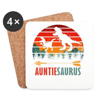 Auntiesaurus Dinosaurier Aunt Retro Sunset - Untersetzer (4er-Set) - Weiß - Vorne