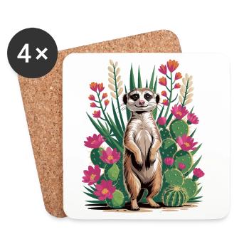 Meerkat with Cacti T-Shirt - Cactus & Flowers - Coasters (set of 4) - white - Front
