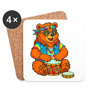 Hippie Bear - Coasters (set of 4) - white - Front
