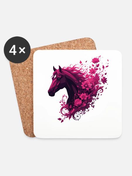 Magenta Pferd mit Blütenwirbel - Untersetzer (4er-Set) - Weiß