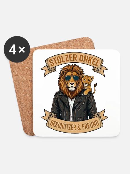 Lion Uncle: Protector & Friend - Coasters (set of 4) - white