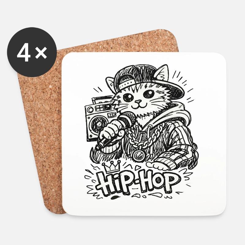 Style micro hip-hop chat - Dessous de verre (lot de 4) - blanc