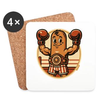 Boxende Boxer Wurst Figur mit Boxhandschuhen - Untersetzer (4er-Set) - Weiß - Vorne