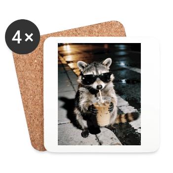 Waschbär trink Eiskaffee, Lustiges Waschbär Foto - Untersetzer (4er-Set) - Weiß - Vorne
