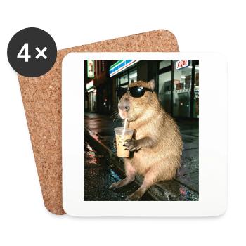 Café glacé au capybara, photo drôle de capybara - Dessous de verre (lot de 4) - blanc - Devant