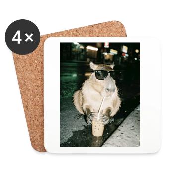 Capybara trink Eiskaffee, Lustiges Capybara Foto - Untersetzer (4er-Set) - Weiß - Vorne