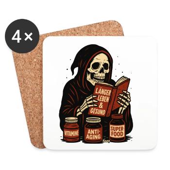 Squelette lit un livre sur la longue vie et la santé - Dessous de verre (lot de 4) - blanc - Devant