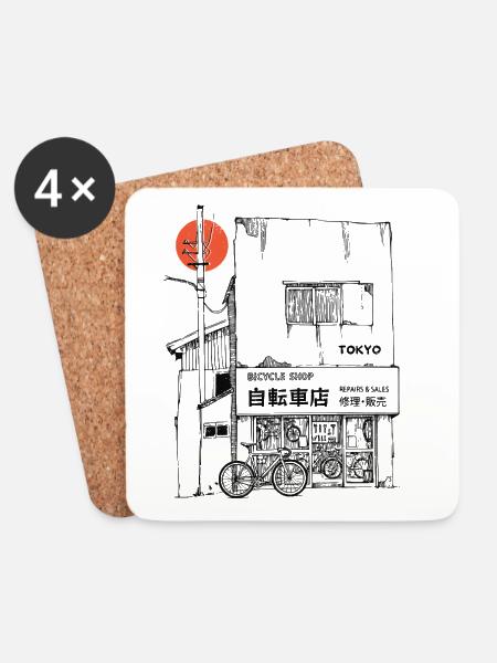 Tokyo Fahrrad Shop - Untersetzer (4er-Set) - Weiß