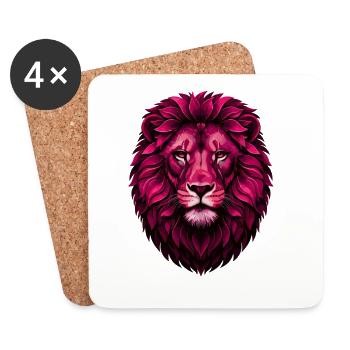 Lion rose avec crinière fleurie - Dessous de verre (lot de 4) - blanc - Devant