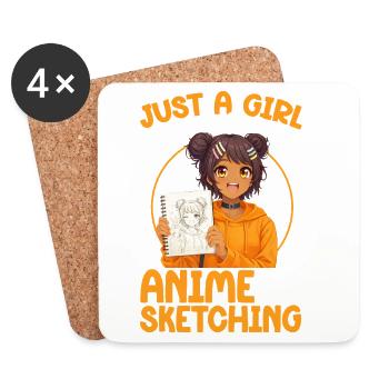 Nur Ein Mädchen, Das Anime Liebt Und Afro Zeichnet - Untersetzer (4er-Set) - Weiß - Vorne