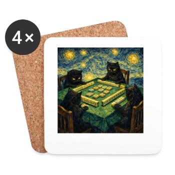 Des chats jouant au Mahjong Van Gogh - Dessous de verre (lot de 4) - blanc - Devant