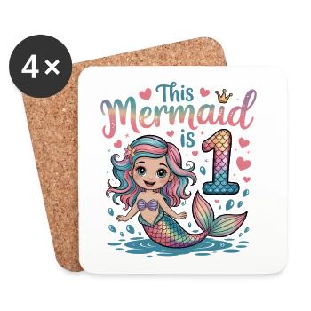 Mermaid 1st Birthday 1 Year - Coasters (set of 4) - white - Front