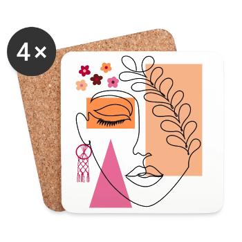 Abstract Woman Face Minimalist Art - Coasters (set of 4) - white - Front