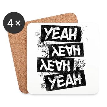 Grunge Yeah Rock Punk Distressed Text Graphic - Dessous de verre (lot de 4) - blanc - Devant
