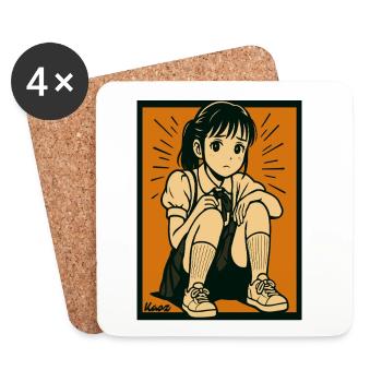 Manga fille assise les genoux relevés - Dessous de verre (lot de 4) - blanc - Devant